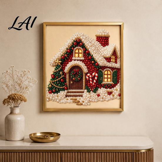 Progetti Artistici per Alleviare lo Stress Kit Perle Finte di Natale Pittura Capanna Innevata di Babbo Natale Kit Artigianale 3D Scintillante con Perline Fai da Te per Adulti Parete per le Festività Invernali di Casa