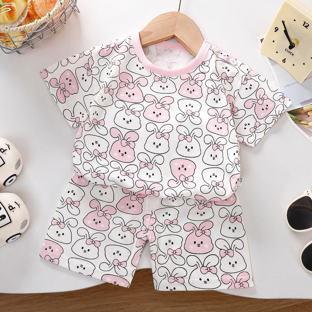 Cartoon Dinosaur Kids Summer Short Sleeve Set With Breathable Cotton For Toddler Boys And Girls