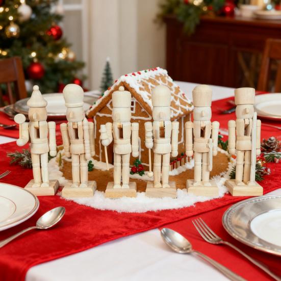 6Pcs Unfinished Christmas Nutcrackers 5 Inch Wooden Nutcracker Figurines DIY Nutcracker Soldier Figures Xmas Craft Project for Holiday Decorations