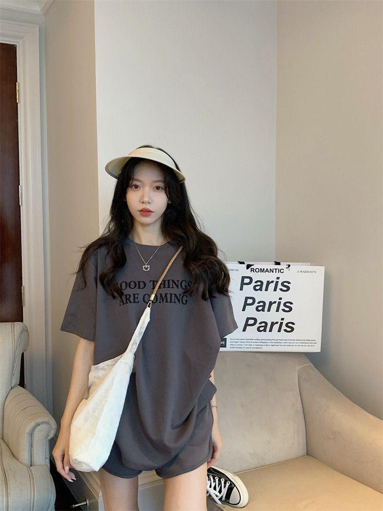 Women's Summer 2024 Korean & Hong Kong Style Fashion: Short Sleeve Top and Wide-Leg Shorts Two-Piece Set