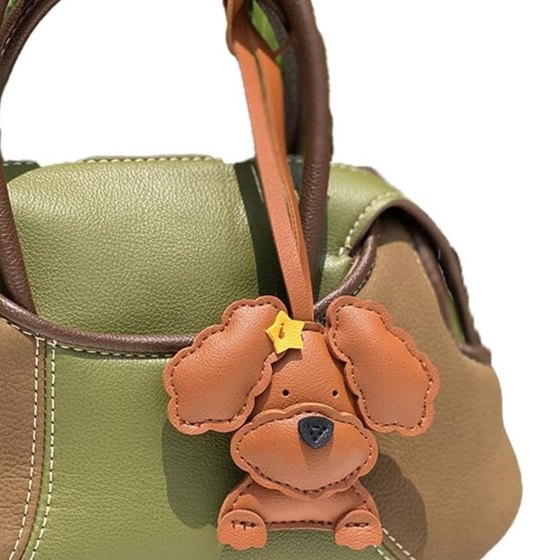 Adorable Curly Dog Keychain PU Leather Bag Charm With Secure Metal Hook For Purse Backpack Decoration Lightweight Design