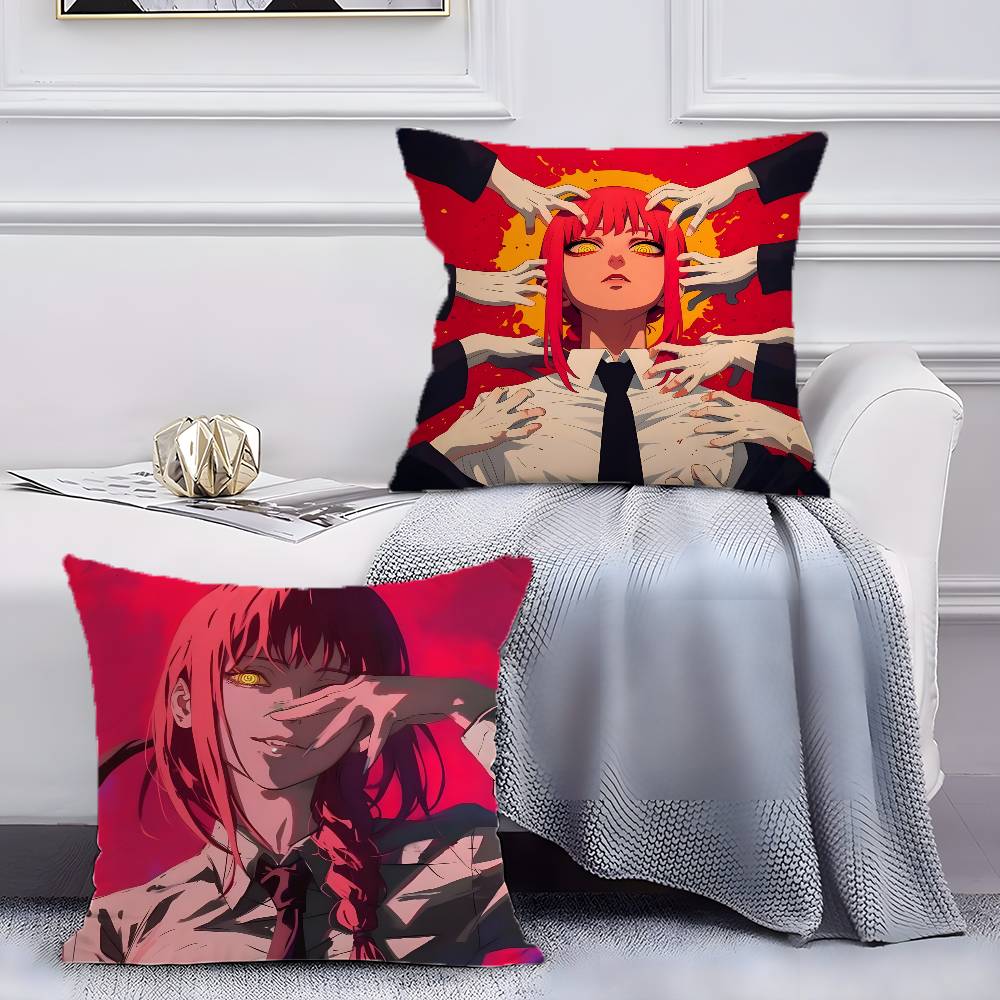 Anime Chainsaw Man Makima-Cartoon Pillow Case Anti-dustmite Pillowcase Invisible Zipper Silky Short Plush Sofa Cushion Cover