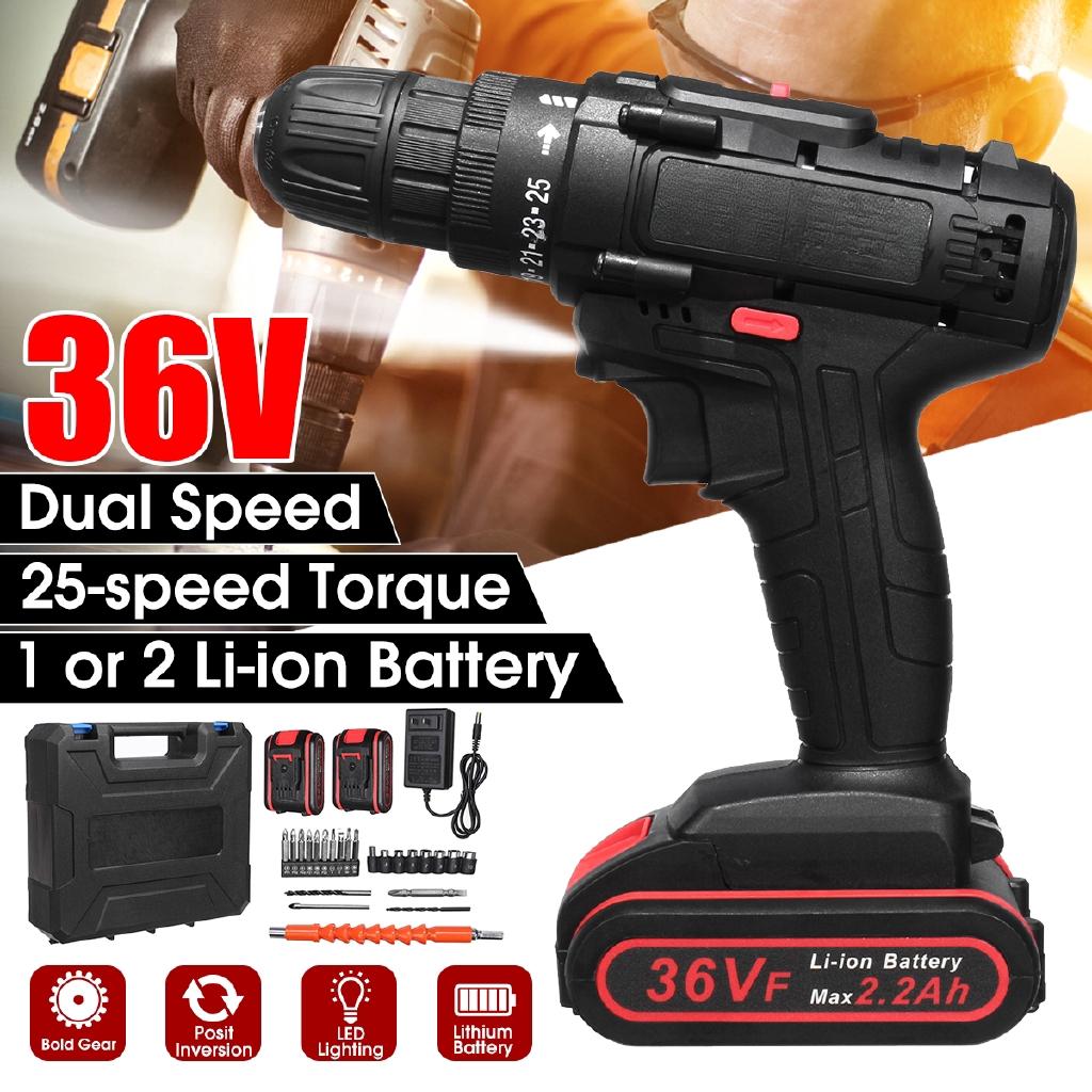 AC 100-240V Multifunction 36V Dual Speed 25 Torque Electric Cordless Drill Screwdriver LED
