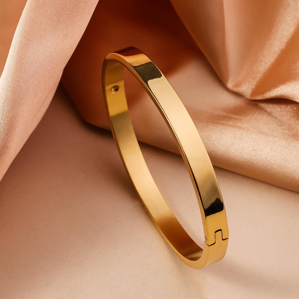 Hot Selling Women's Simple Widened Glossy Fashionable Open Buckle Stainless Steel Bracelet, Vacuum Plated Non Fading