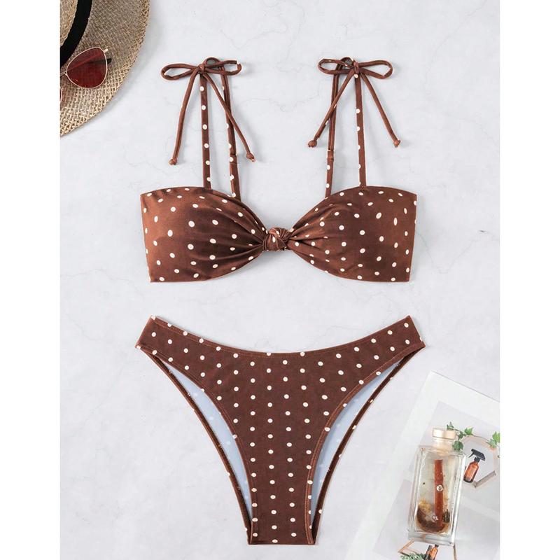 

Мини-купальник бикини с принтом в горошек, женский купальник бикини халтер, топ-бандо, бикини-стринги на завязках, комплект бикини пуш-ап, сексуальные купальники для женщин XL коричневый