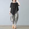 Cotton Blend Loose Fit Casual Women's T-shirt And Harlan Pants Set Single Piece Summer Faion Ensemble for Plus Size