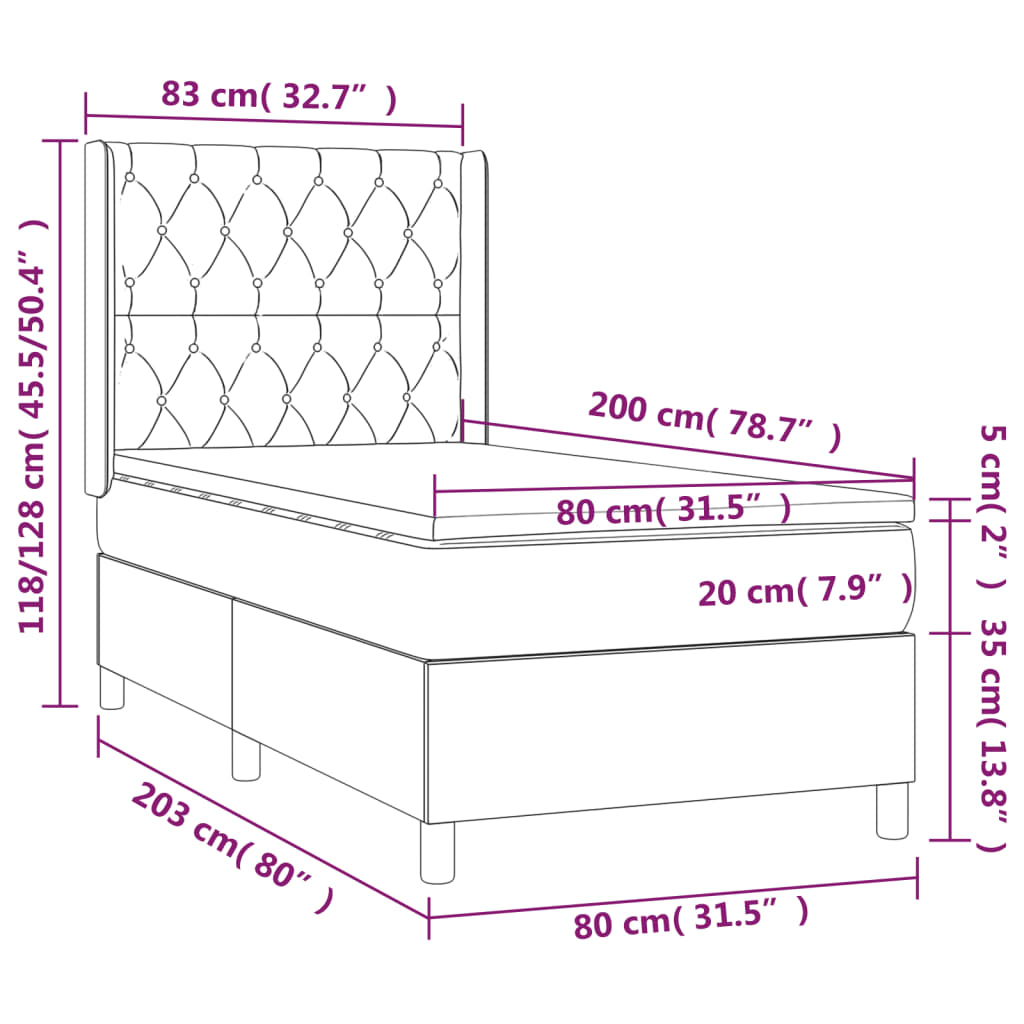 Vidaxl Łóżko Kontynentalne Z Materacem I Led, Czarny Aksamit 80X200 Cm