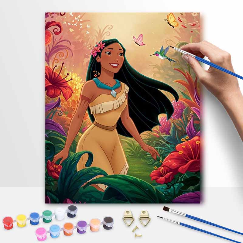 Disney Digital Oil Painting Art Painting Kit Pocahontas Manual Diy Painting for Home Decorations with Flowers and Hummingbird
