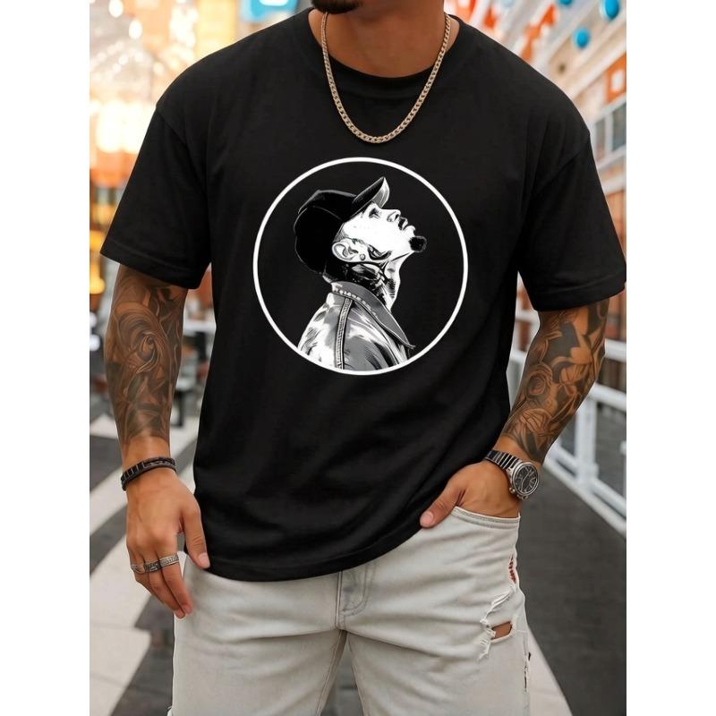 European Size Mens Streetwear Graphic Tee Vintage Retro Hip Hop Print Short Sleeve Oversized T-Shirt Loose Fit Casual Summer Top