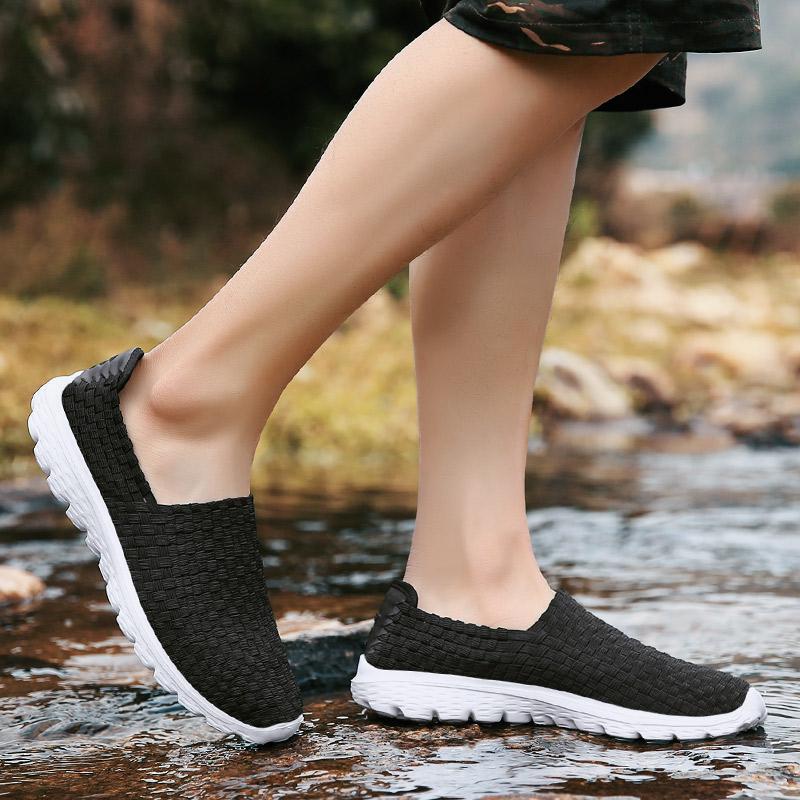 Letní Pánské Tenisky Černý Braid Plážové Měkké Lehké Sportovní Boty Ležérní Tkanina Prodyšné Propíchnuté Slip On Flats Tenisky