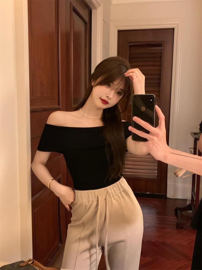 Hot Girl One-Shoulder Cinched Waist Crop Top - Trendy Summer Slim Fit Women's T-Shirt