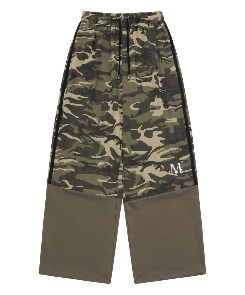 MUCENT Mauve Matching Metal Logo Camo Color Block Wide Elastic Pants