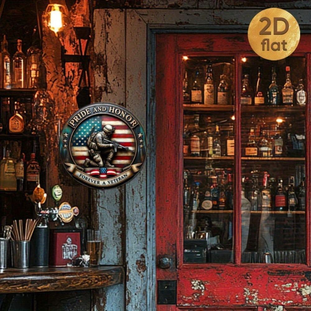 Patriotic Veterans Round Metal Sign American Flag Navy Design Wall Decor