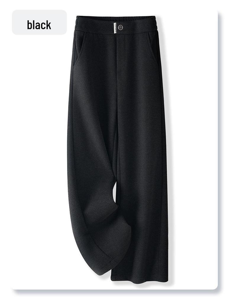 Women's 2024 Khaki Wool Blend Loose Fit Slimming Wide Leg Pants for Autumn and Winter