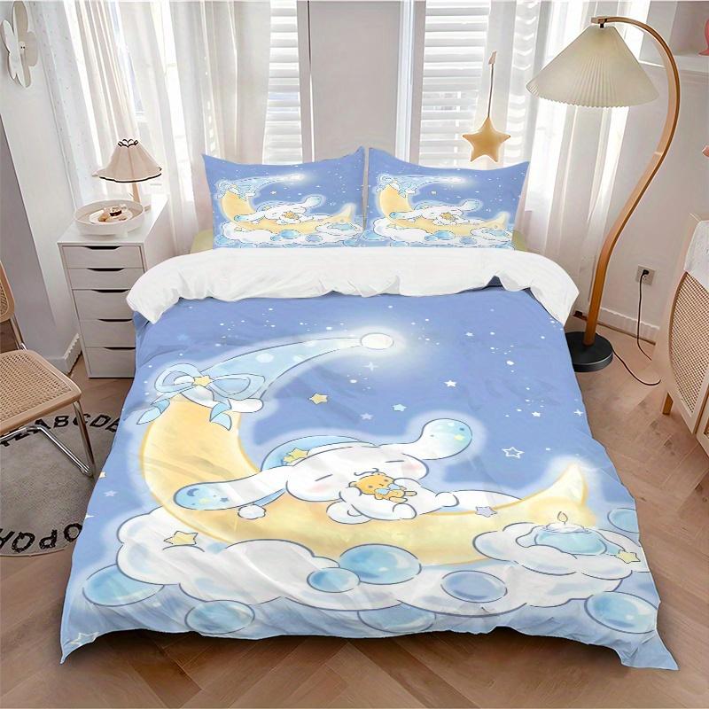 3pcs Moon Cinnamoroll Bedding Set - 1 Soft Quilt Cover + 2 Pillowcases, Machine Washable - Suitable for All Seasons, Perfect Gift for Family