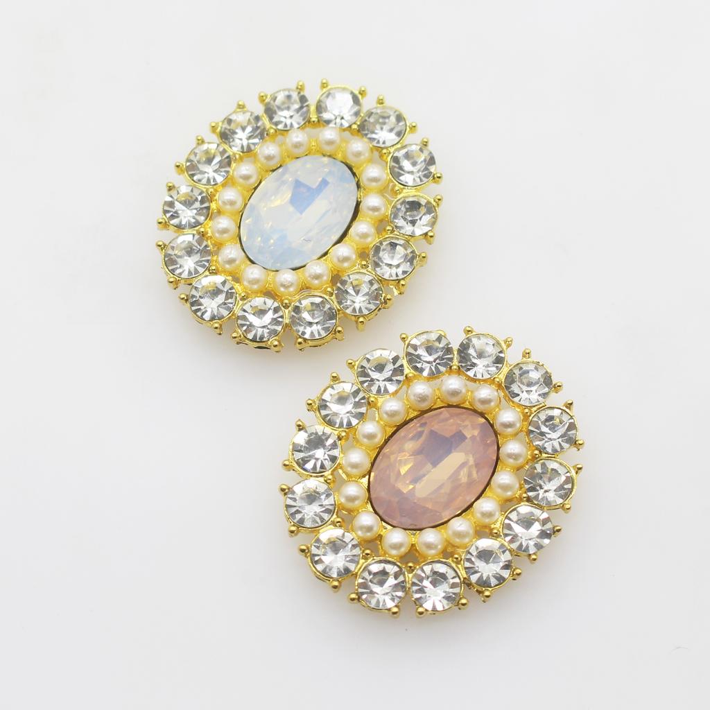 10Pcs Crystal Ivory Faux Pearl Rhinestone Buttons Wedding Decoration DIY Flatback Gold Clothing Scrapbooking Crafts Accessories