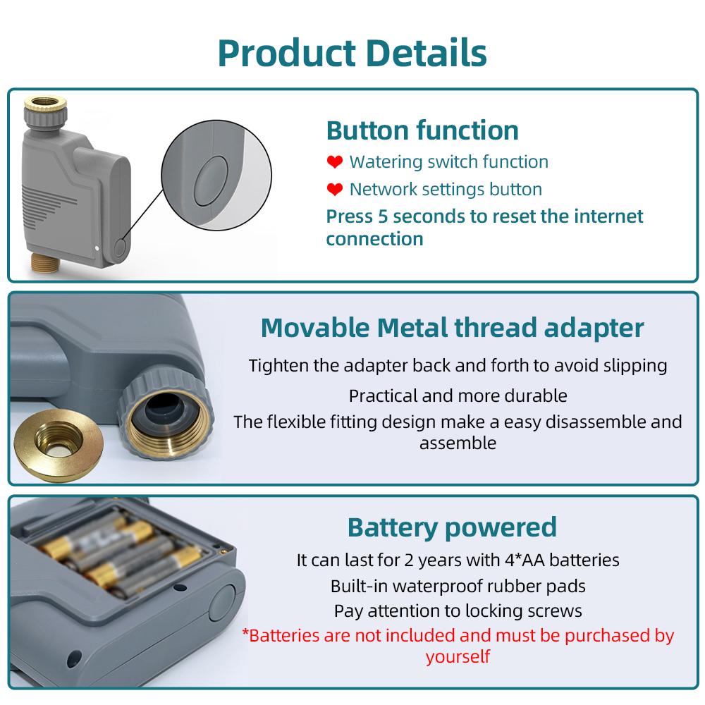 2.4GHz WiFi Sprinkler Timer - Remote Control Smart Water Timer for Garden Hose Automatic Irrigation