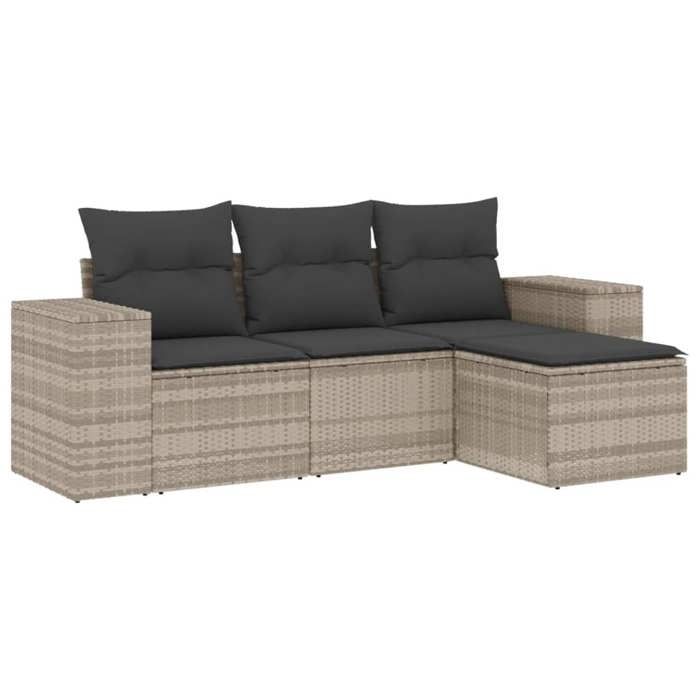 VidaXL Salon de Jardin avec Coussins 4 pcs, Canapés de Terrasse, Ensemble de Meubles de Patio, Mobilier d'Extérieur, Gris 3254809