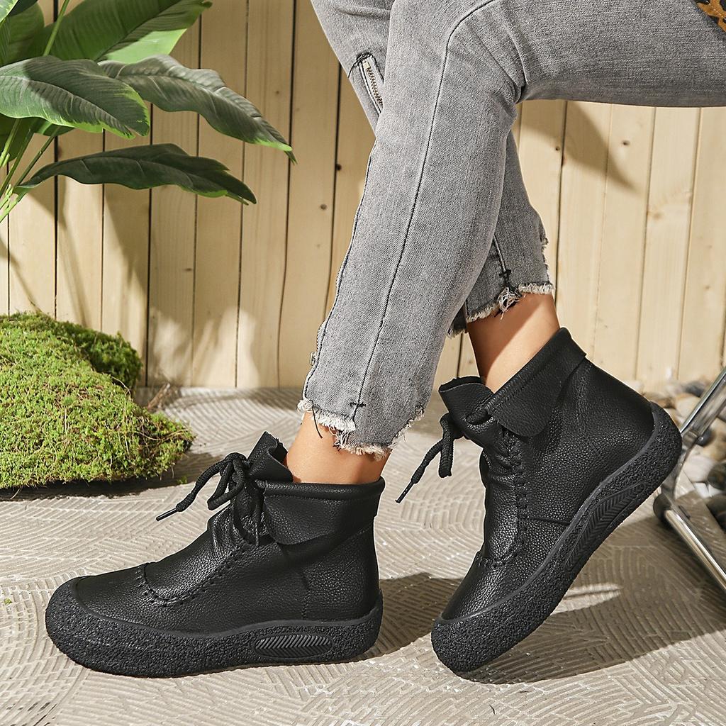 Leather Boots, Single Boots, Women's Shoes, Casual Shoes, Thick Soled Shoes, Comfortable, Lace Up Shoes, Short Boots, Women's Boots