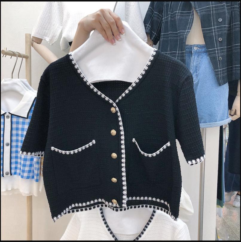 

Летний тонкий раздел V-образный вырез кружево тонкий тонкий короткий рукав вязаный свитер топы женские повседневные летние необходимые комфорт и стиль облегающие пуловеры футболки One Size чёрный