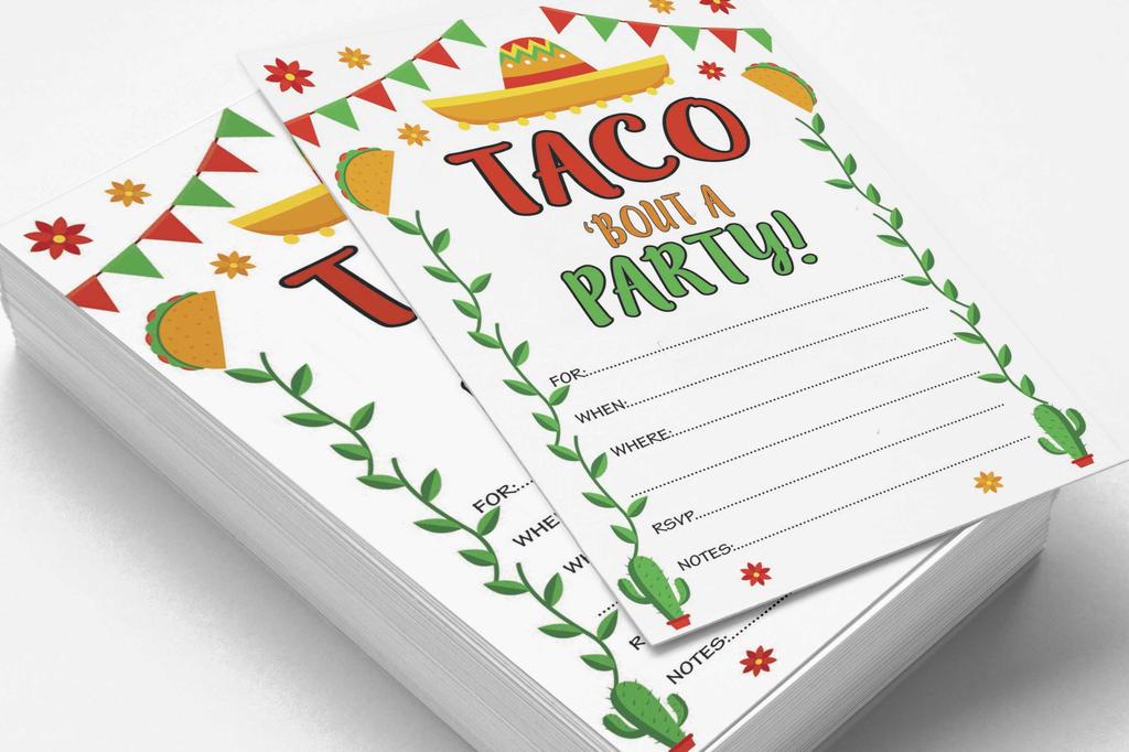 Inkdotpot Pack Of 30 Taco Bout Party Invites, Fiesta Party Invitations, Fill In Blank Invites With Envelopes