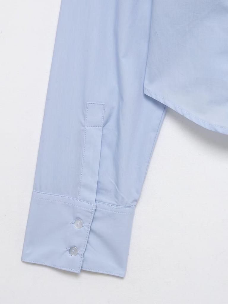 Women's Stretchy Pleated Poplin Long-Sleeve Shirt - 2025 Autumn/Winter European American Style