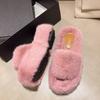 Height-increasing thick-soled fluffy slippers women's autumn and winter outer wear fluffy shoes one-word ins home home plush drag spring and summer
