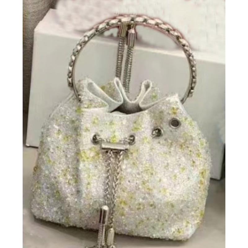 2026 Womens Crystal-Embellished Crossbody Bag Fringe Detail Small Square Shoulder No Top Handle