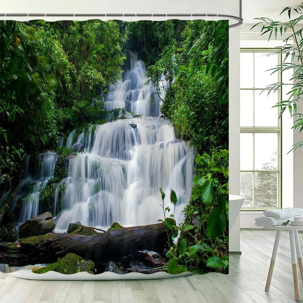 Nature Landscape Showewer Curtains Forest Green Plant Trees Bathroom Curtain Polyester Fabric Bath Decor for Home
