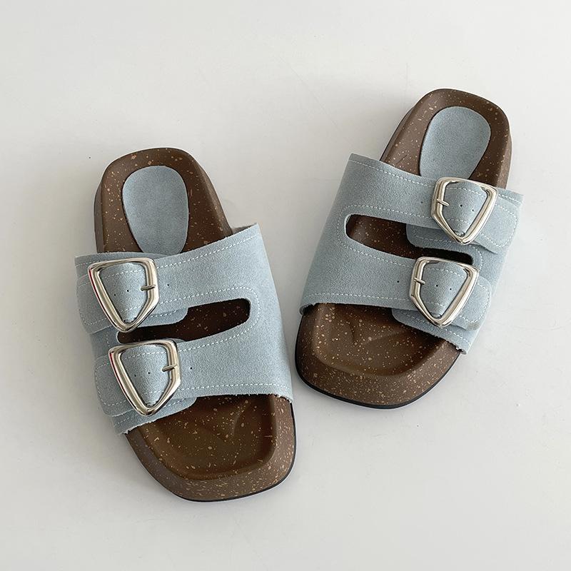 

Silver thick-bottomed one-word Birkenstocks slippers women s summer wear non-slip and cool slippers 38 синій