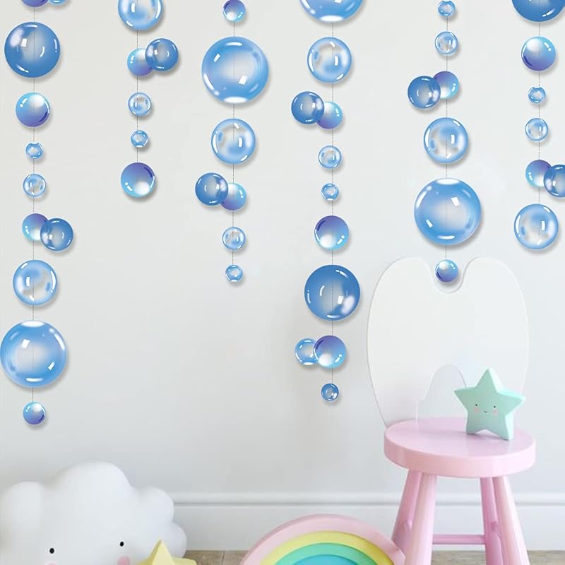 Transparent Bubble Garlands Mermaid Party Decoration Colored Flat Cutouts Hanging Streamer for Birthday Baptism Wedding Ocean Wall Decal Baby Shower
