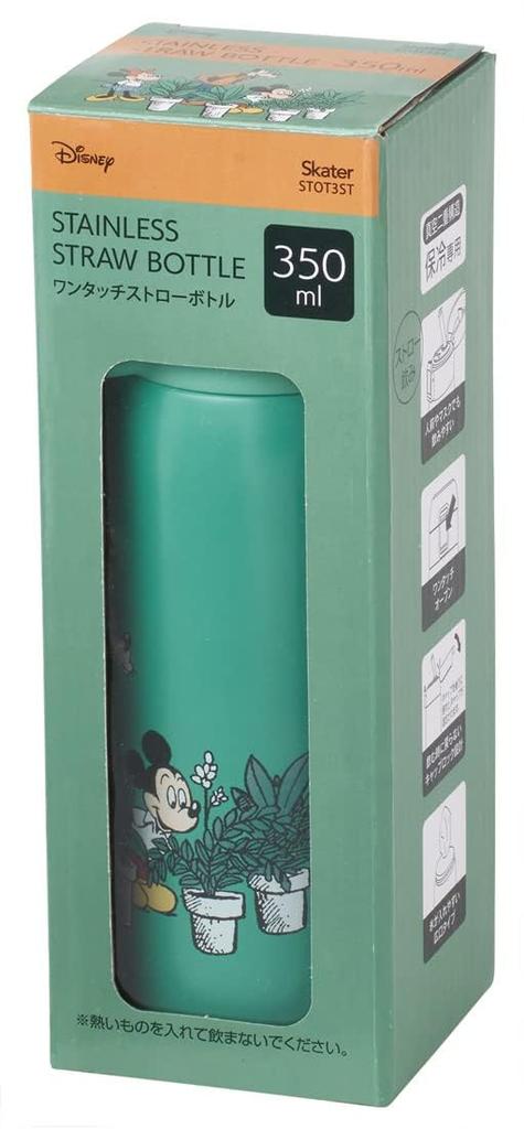 Skater Straw Mug Insulated Stainless Steel Water Disney Mickey Mouse Green Bottle, 350ml, Bottle, World, One-Touch Open, STOT3ST-A