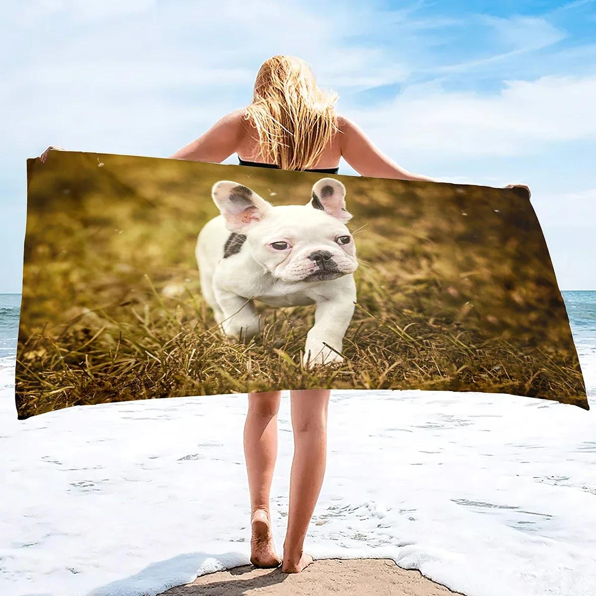 

French Bulldog Pattern Beach and Bath Towels Large Sizes Towel Travel Pool and Indoor Use Towels for Adults Kids Super Absorbent W30*H60(CM)