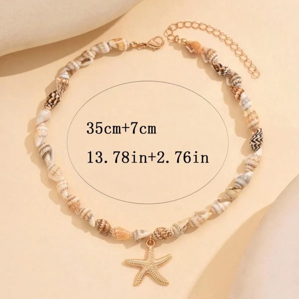 Bohemian Beach Natural Shell Conch Beaded Necklace for Women Summer Ocean Style Seashell Starfish Pendant Vacation Party Jewelry