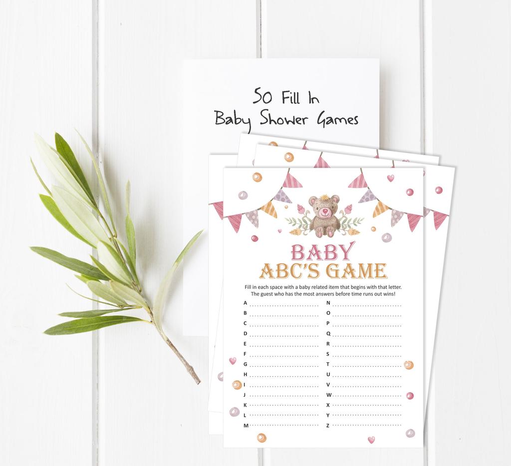 Inkdotpot 50 BabyA  AlphabetA  ABCA  GameA  Party Baby Shower Game Gender Neutral Teddy Bear