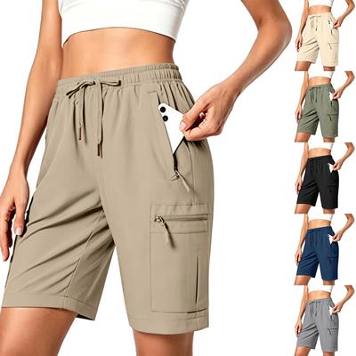 Womens Lightweight Hiking Cargo Quick Dry Athletic Shorts with Drawstring Waist and Multiple Pockets for Outdoor Activities