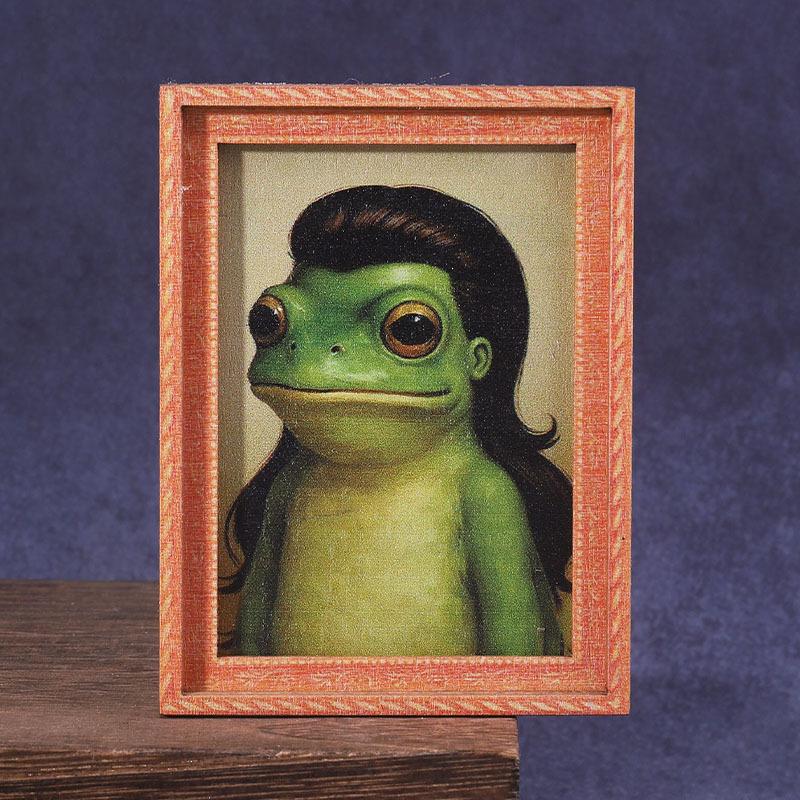 1Pc Mini Wooden Photo Frame Frog Fridge Magnet Funny Green Frog & Haircut Modern Kitchen Decor Refrigerator Ornament