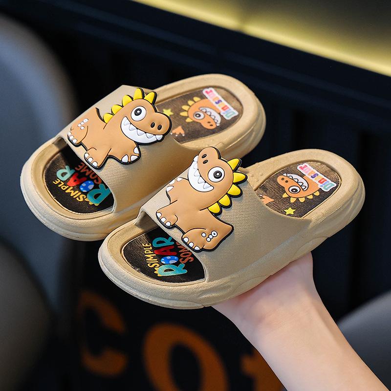 Dziecięce kapcie dinozaury - Antypoślizgowe, Miękka podeszwa do domu i łazienki, Letni styl kreskówkowy dla chłopców i dziewczynek