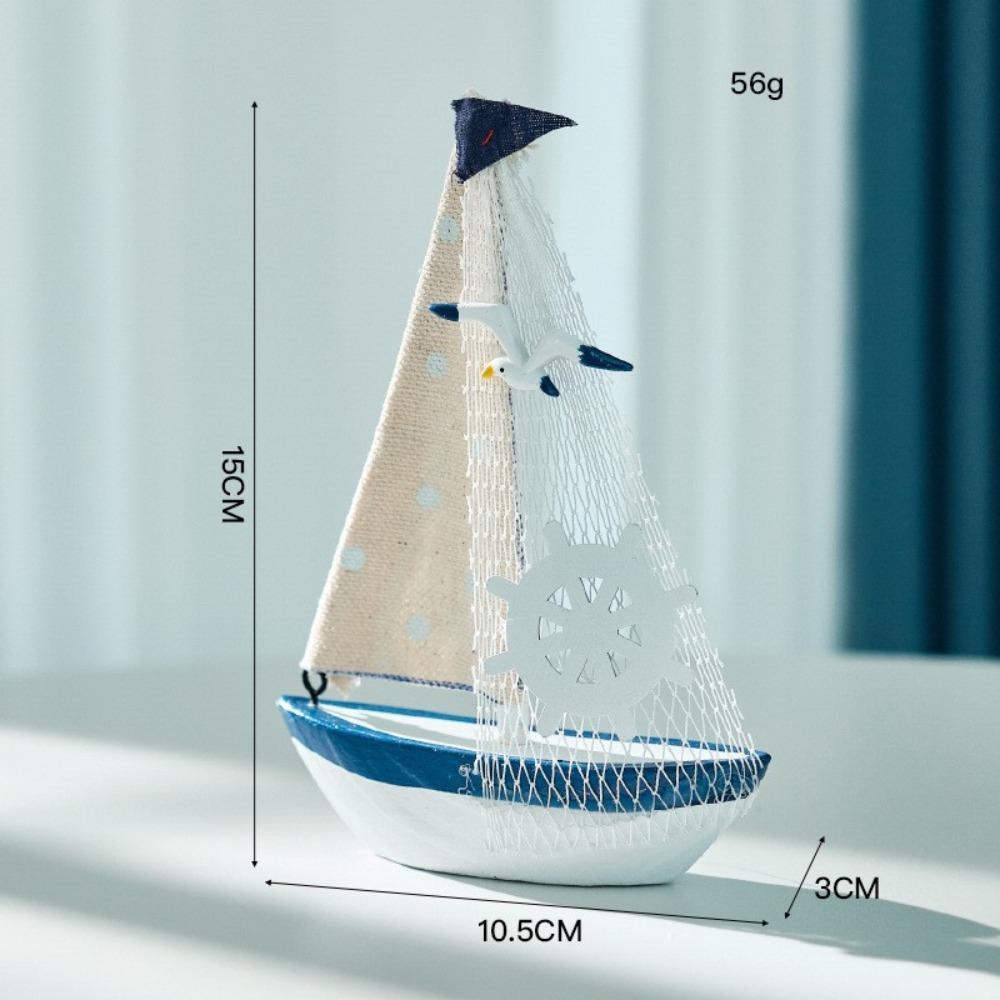 Mediterranean Style Sailing Boat Model Handmade Nautical Decor Miniature Sailboat Party Decoration