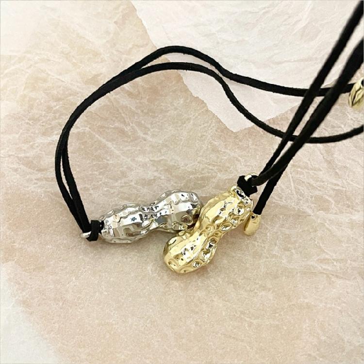 Sophisticated Peanut Necklace Featuring Black Cord Statement Jewelry Trendy Necklace Alloy Texture for Various Occasions