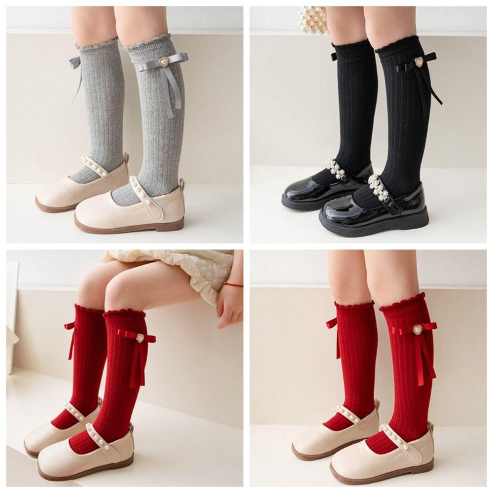 Cotton Children's Bow Stockings Princess Christmas Middle Tube Socks New Year Knee Socks  Kids