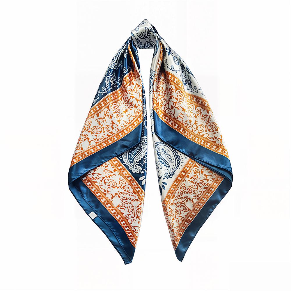 Cashew Silk Paisley Print Women's Headscarf - European & American Style Imitation Silk Color Block Large Scarf