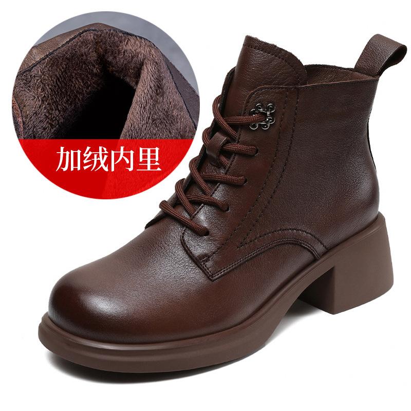 

Кожаная женская обувь толстый каблук короткие ботинки ботинки Мартин женские новые осень и зима британские мягкая кожа модный показ ноги маленькие ботинки 40