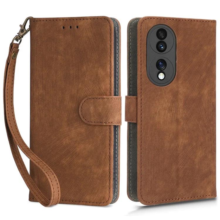 For Honor 70 5G RFID Blocking PU Leather Wallet Phone Case Folding Stand Cover with Hand Strap