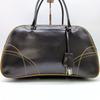 Prada 2000 FW Archive Y2K 2000 1990s 00s Bowling Bag Mini Boston Handbag Chocolate Brown Mustard Yellow Stitching Genuine Leather