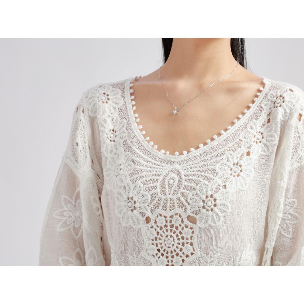 DIMANAF 2025 New Summer Basic Shirt Women Lace O-Neck Blouse Tops Tees Loose White Short Tees