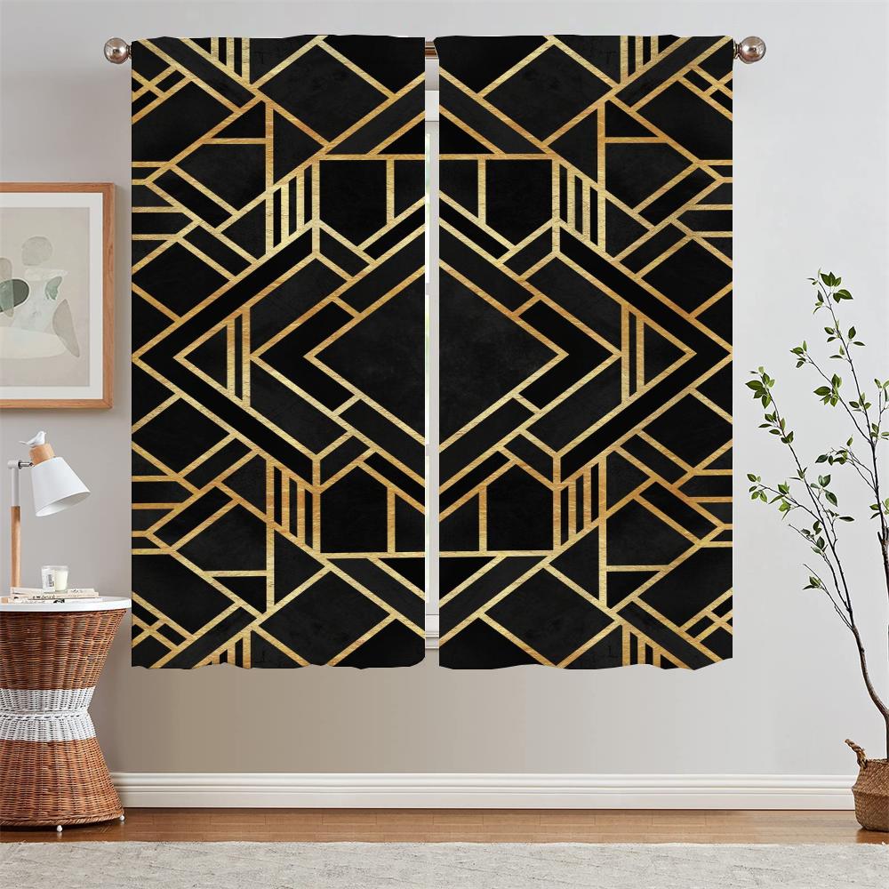 Geometric Prismatic Lattice Living Room Curtain Tiebacks Blackout Curtains for Camera Ready Curtains Cheap Bedroom Decoration