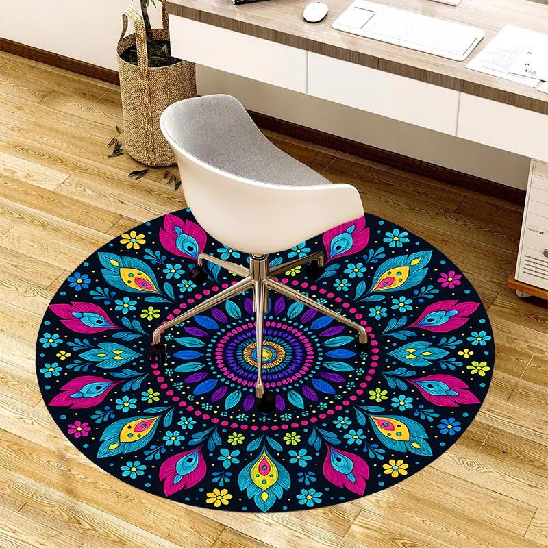 1pc Office Carpet Chair Mats Colorful Floral Mandala Pattern Perfect for Decorating Office Chairs, Living Rooms, Or Bedrooms