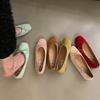 Happy Feelings Flat Bottom Shallow Mouth Ballet Silver Single Shoes Women's Shoes 2025 Bow Red Boat Shoes