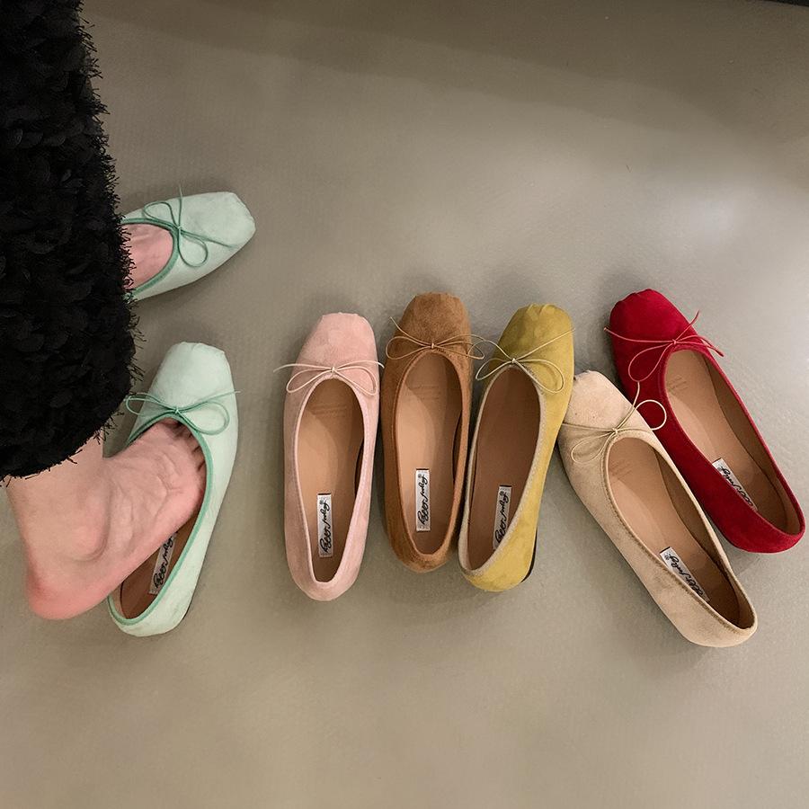 Happy Feelings Flat Bottom Shallow Mouth Ballet Silver Single Shoes Women's Shoes 2025 Bow Red Boat Shoes